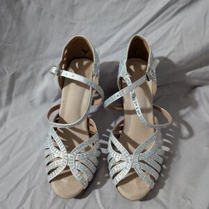 Pierides Women's Rhinestone Encrusted Ballroom Dance Shoes Heels Suede Soles 6.5